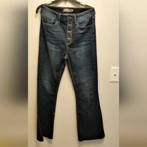 JustUSA Flare Bottom Split Raw Hem Jeans EUC